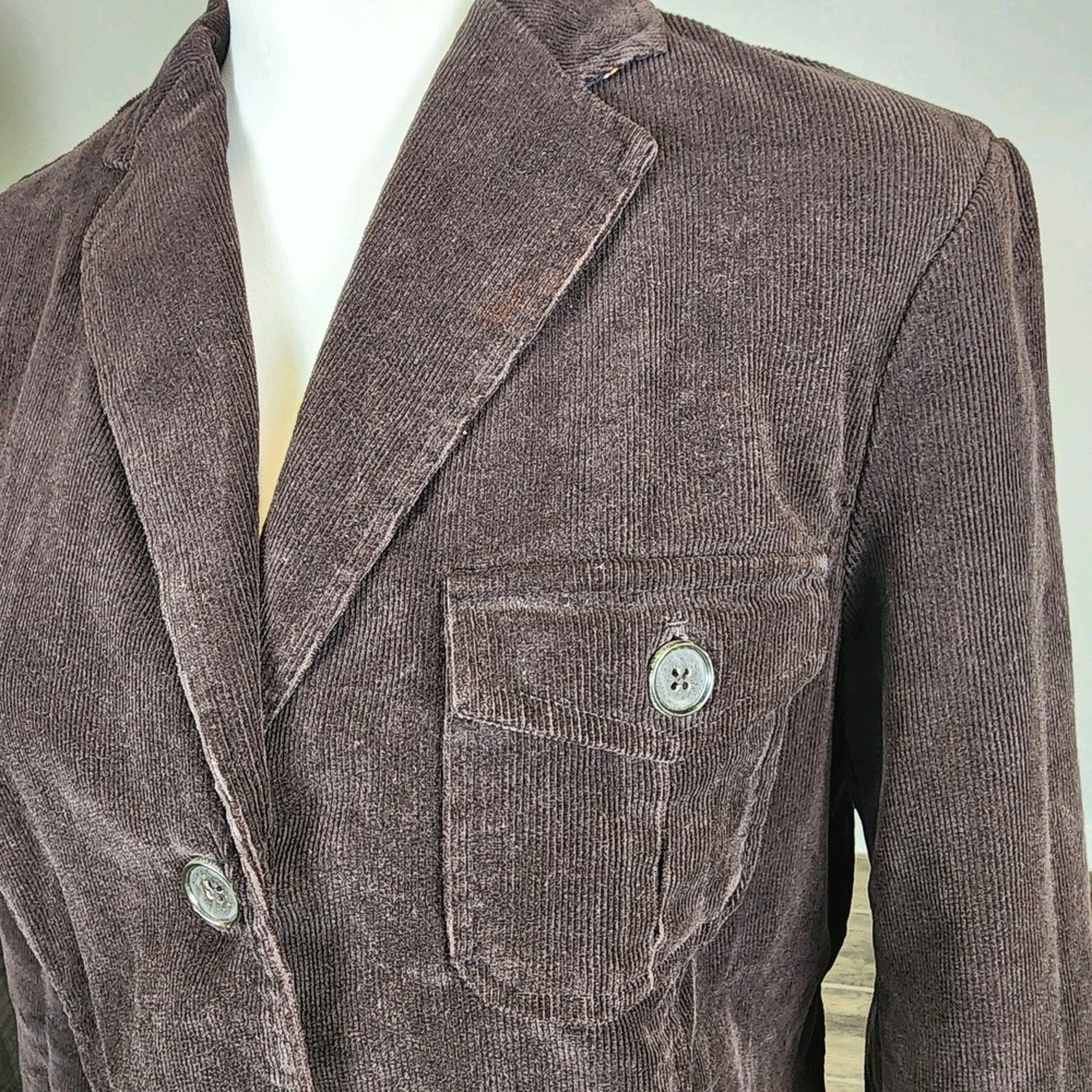 Lands' End Corduroy Button Jacket Blazer Womens 14 Tan Brown Fine Wale Pockets - Picture 3 of 12